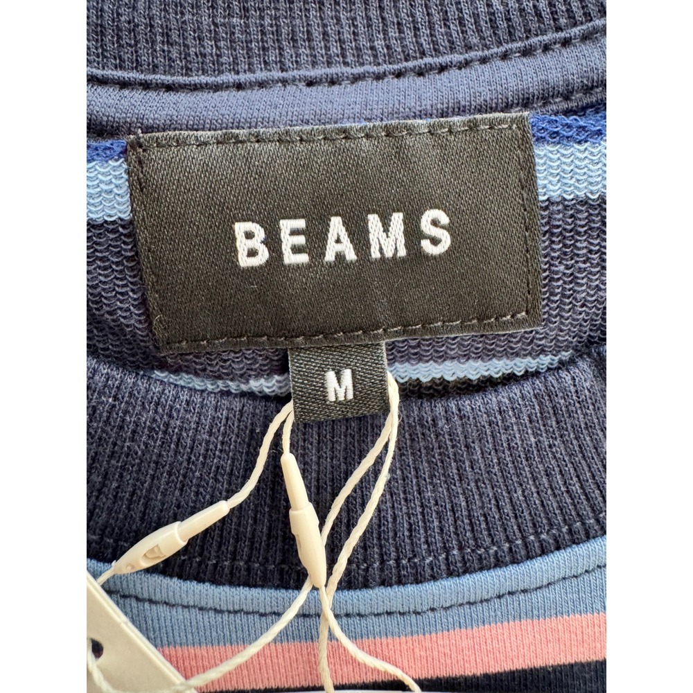 Beams Multi Border Crew Neck Shirt Navy Striped Long Sleeve Tee - Picture 2 of 8